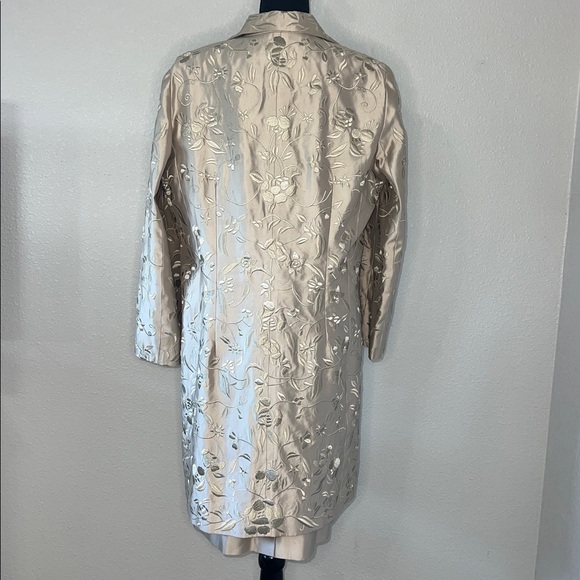 Gilad Set Embroidered Silk Button Front Jacket W/ Matching VNeck Dress Champagne - Picture 5 of 13